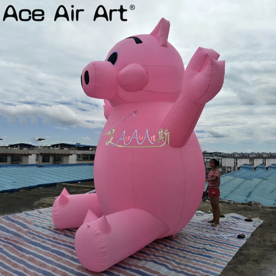  Charming naive huge pink sitting inflatable pig with hands up cartoon animal replica for advertisin