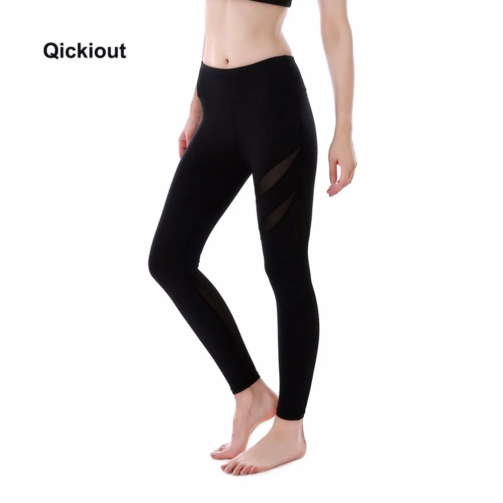 Qickitout Леггинсы для женщин 2017 Athleisure Для сетки сращивания Фитнес тонкий черный