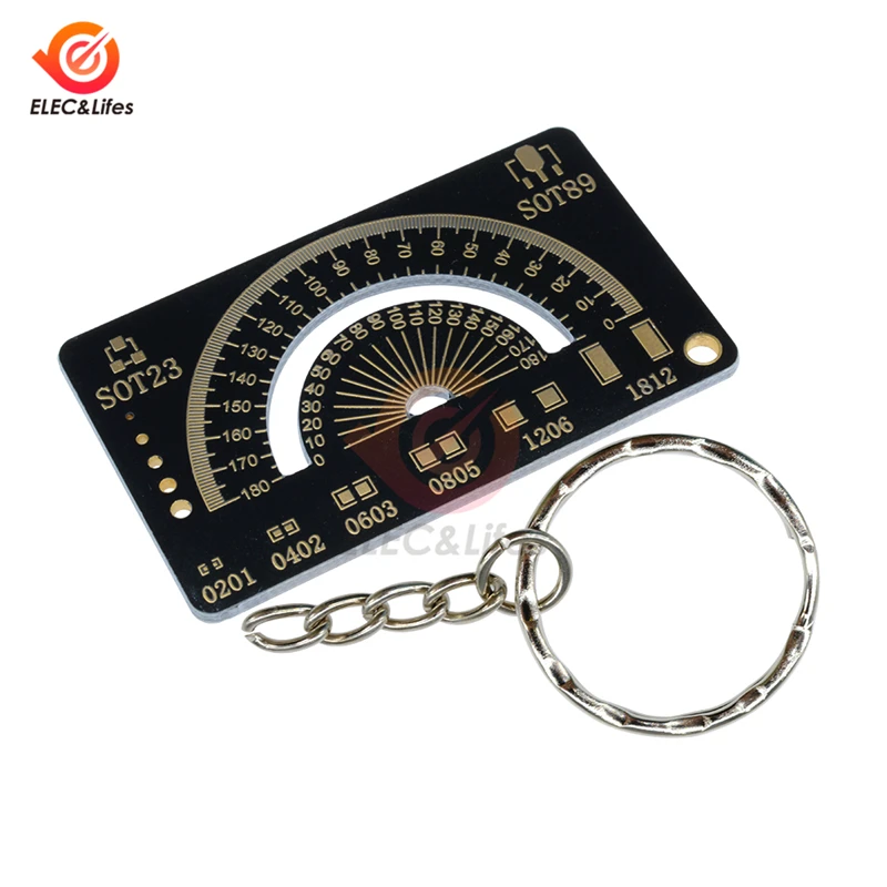 

4CM Multifunctional PCB Ruler Keychain Measuring Tool Chip IC SMD Diode Transistor Package units 180 Degrees