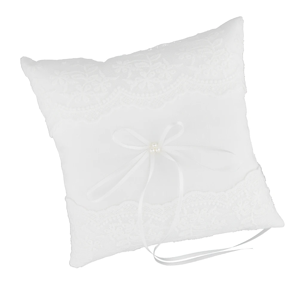 Romantic Lace Ring Pillow Wedding Engagement Reception Decorations Ring Pillow Lace+Ribbon Ring Holder White 20cm