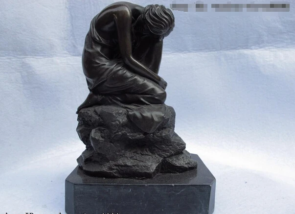

fast shipping USPS to USA S0722 7 Western Copper Bronze Marble carving Meditation ponder Beauty Girl art statue