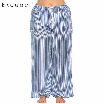 

Ekouaer Women Long Sleepwear Pants Pajama Drawstring Waist Striped Casual Loose Ladies Pants Sleepwear Pijamas Plus Size
