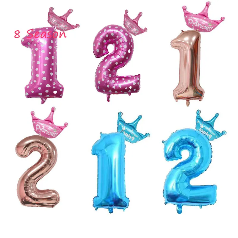 

8 Season 1st 2st Happy Birthday Number Foil Balloons Rose Gold Blue Pink Air Balloon Baby Shower Party Decorations One Year Old