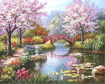 

MOLEK DIY Oil Painting By Numbers Cherry Blossoms Landscape Coloring Painting on Canvas Wall Art Home Decor for Living Room