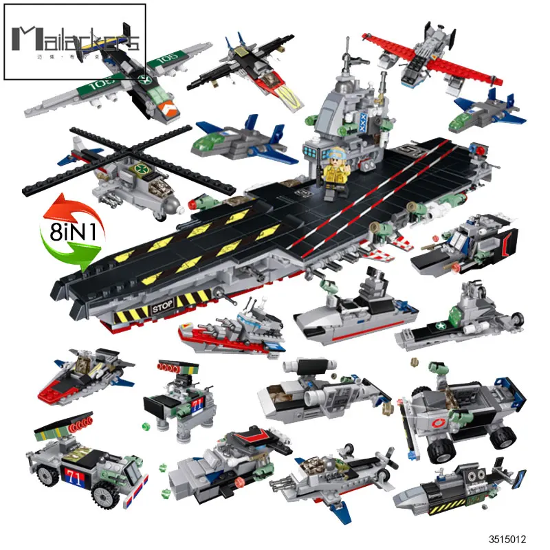

Mailackers Military Series Bricks Toy 8 IN 1 Aircraft Warships Carrier Model Building Blocks Educational Toys For Children Gifts