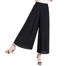 Большие размеры 5XL летние новые шифоновые широкие брюки женские черные свободные шифоновые юбки брюки женские темпераментные брюки с высокой талией