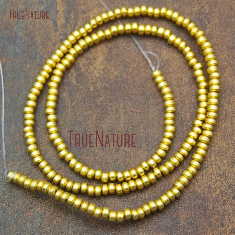 10Strand Hematite Beads Retentive Gold Electroplated Matte Cylindrical