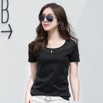 

Women Casual T-Shirts Short Sleeve Women Tops Solid Women Tees Girls Chiffon T-Shirts Black O-Neck Collar Female Shirts#KQ8885