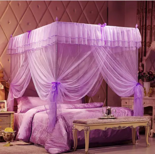 Фиолетовая роскошная принцесса, четыре угла, навес для кровати, москитная сетка(без рамки - Цвет: Фиолетовый