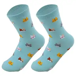 Женские Дышащие носки средней длины с рисунком кота; нескользящие теплые носки-Тапочки