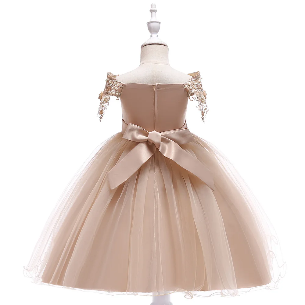 Детское свадебное платье с цветочным узором для девочек от 3 до 10 лет Элегантное нарядное торжественное платье принцессы кружевное платье без рукавов с жемчугом