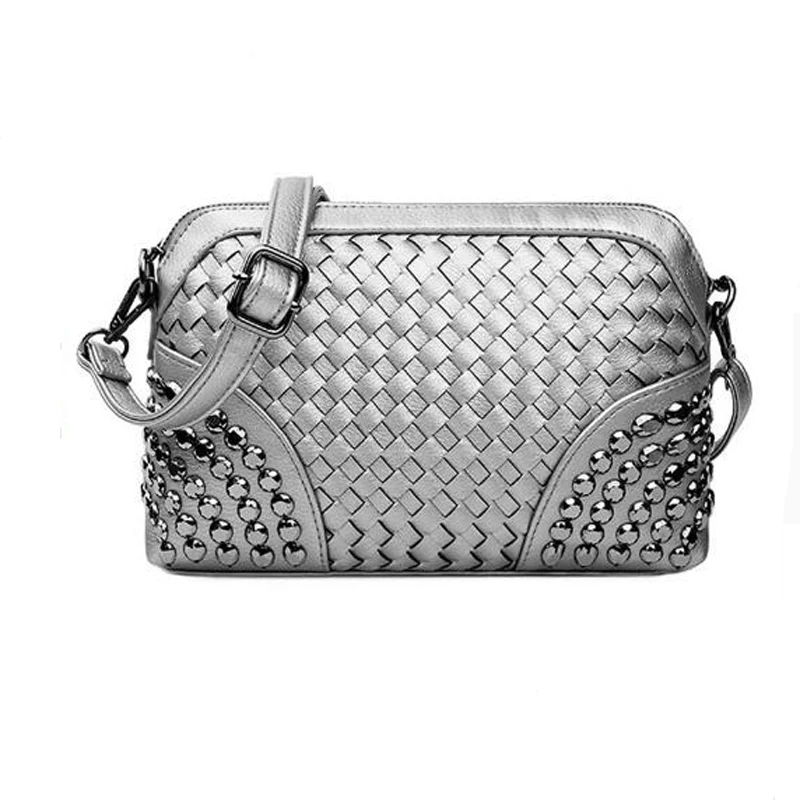 

Knitting Corssbody Bag Women Messenger Silver Hand Bags Mini Gold Woven Day Clutch Rivets Black Leather Beach Shoulder Gold Bag