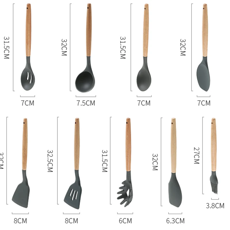 Duolvqi 1 шт. Пищевая силиконовая кухонная утварь практичная кухонная посуда кухонные инструменты для выпечки инструменты для приготовления пищи с деревянной ручкой