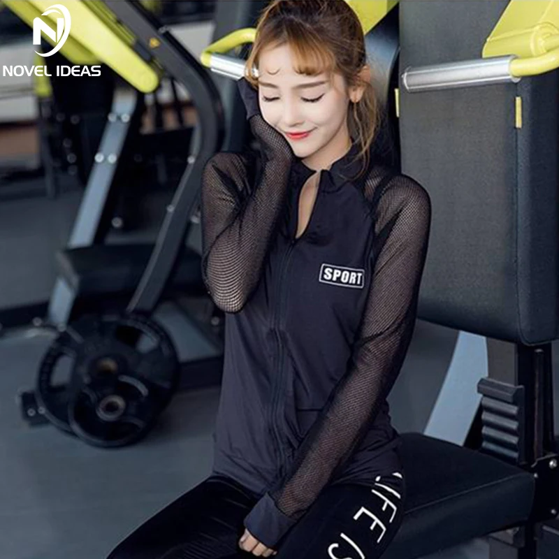 Autumn Winter Women s Running Jacket Long Sleeve Sport Top Shirt Mesh Breathable font b Fitness