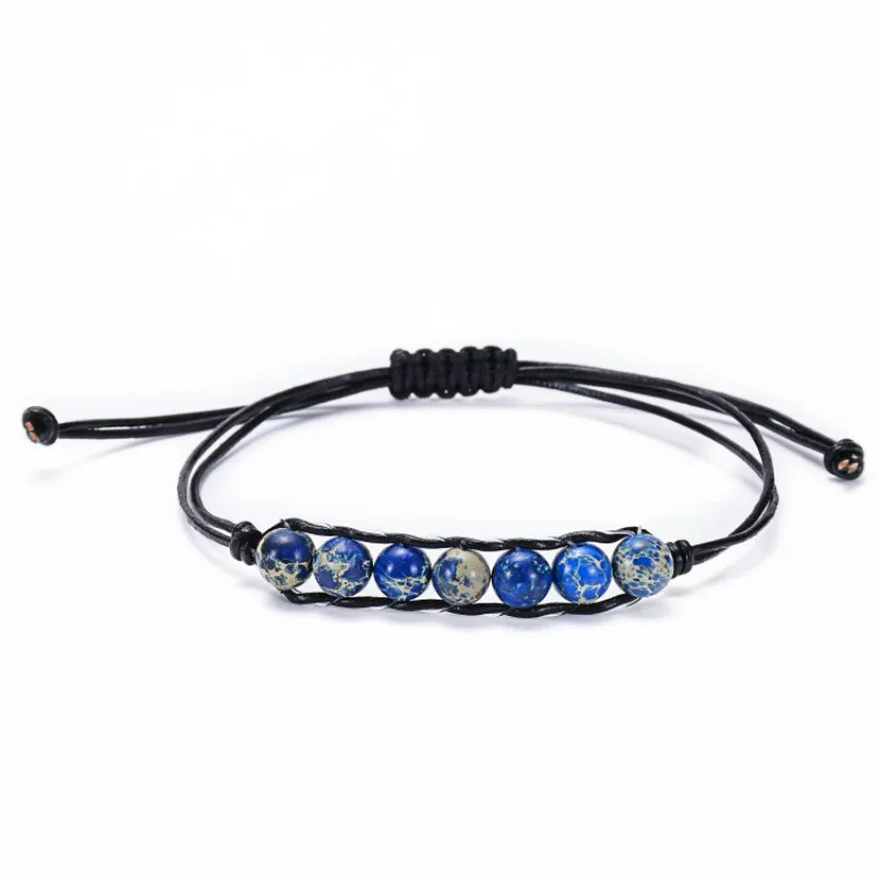 

Unique King Stone Bead Single Leather Wrap Bracelets Wholesale Handmade Bohemian Weaving Bracelet Dropshipping