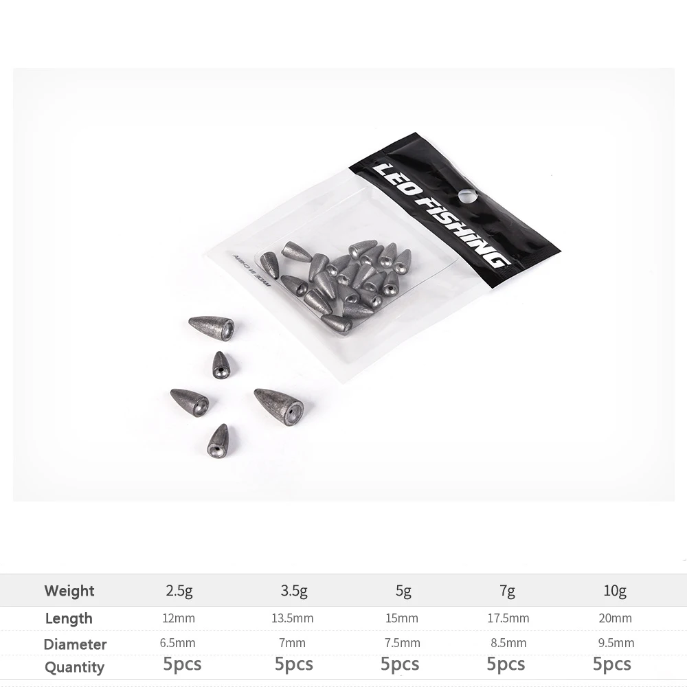 5pcs/lot 2.5g 3.5g 5g 7g 10g 14g 20g 30g Lead Sinkers Bullet Shaped Weights Anti Dust Sea Down Sinker Fishing Tackle Accessories