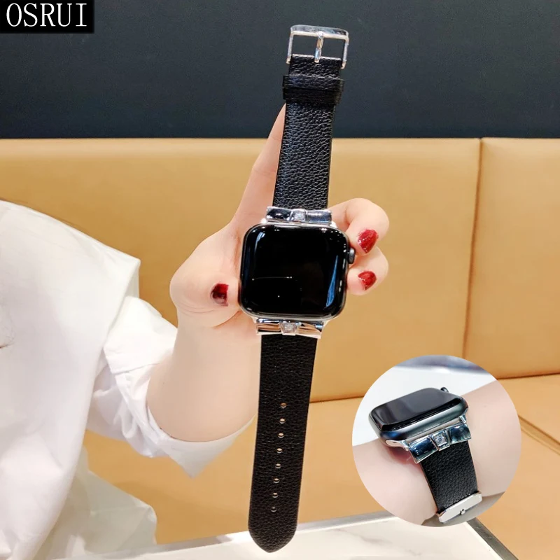 Ремешок для apple watch 4 ремешка 44 мм correa iwatch 42 38 40 3 2 кожаный браслет с алмазами