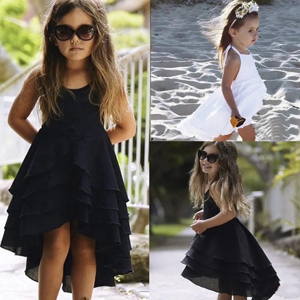 

Baby Girls Princess Summer 2019 Dress Party Solid Backless Layered Kids Strap Dresses For Girls Princess Children Dress