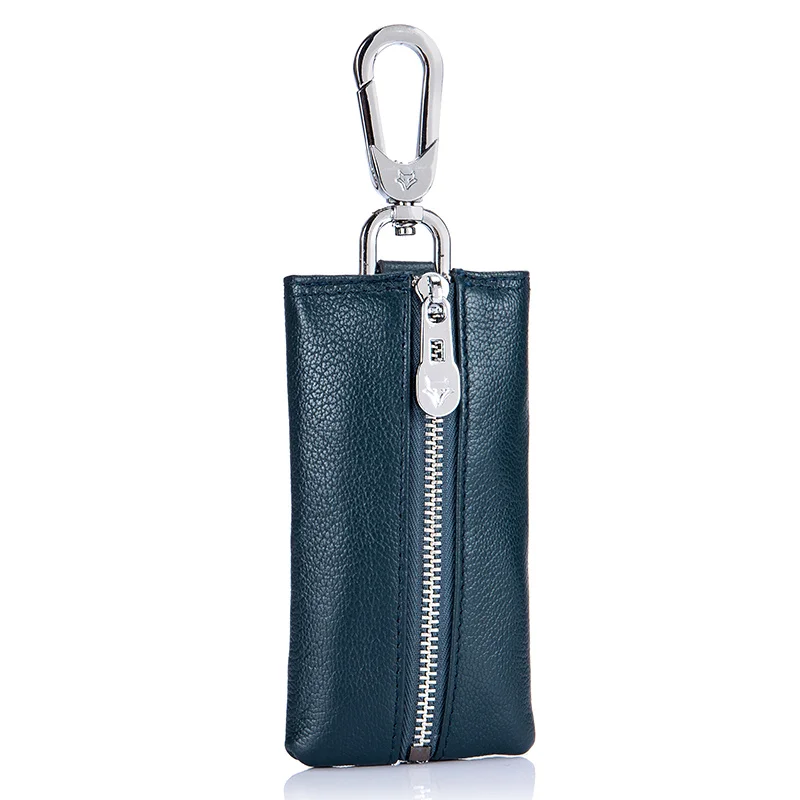 Дизайнерский мужской кошелек для ключей, двойная молния, натуральная кожа, для мужчин, Воловья кожа, автомобильный держатель для ключей, ключница, сумка, высокое качество, известный бренд - Цвет: Blue