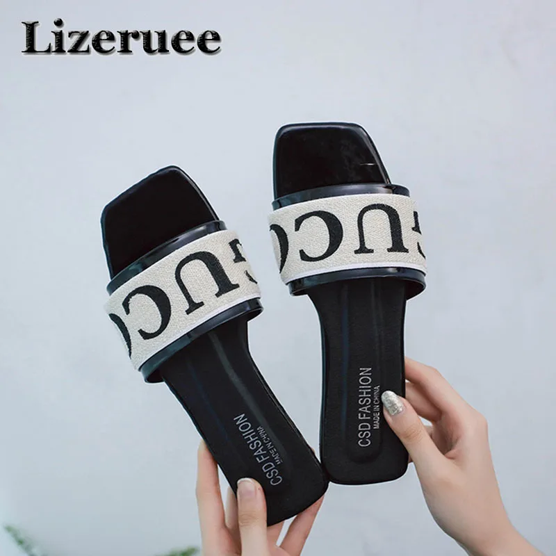 

2018 Brand Slippers Women Flat Sandals Letters Simple Fashion Summer Slides Beach Flip Flops Ladies Shoes Home Slippers KS223