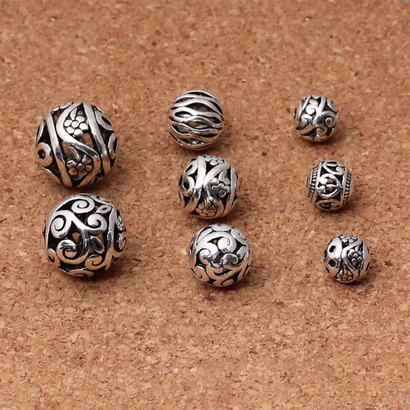

10pcs/lot Fashion Tibetan Silver Hollow Flower Metal Beads 8mm 10mm 11mm 14mm Craft Round Ball Spacer Beads DIY Jewelry Making