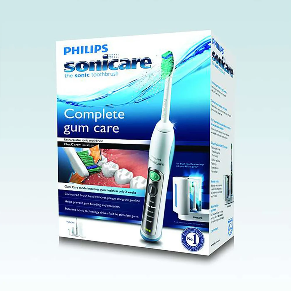 Электрическая зубная щетка Philips Sonicare FlexCare+ Sonic HX6972/10 с водонепроницаемой перезаряжаемой зубной щеткой для взрослых белого и серебристого цвета