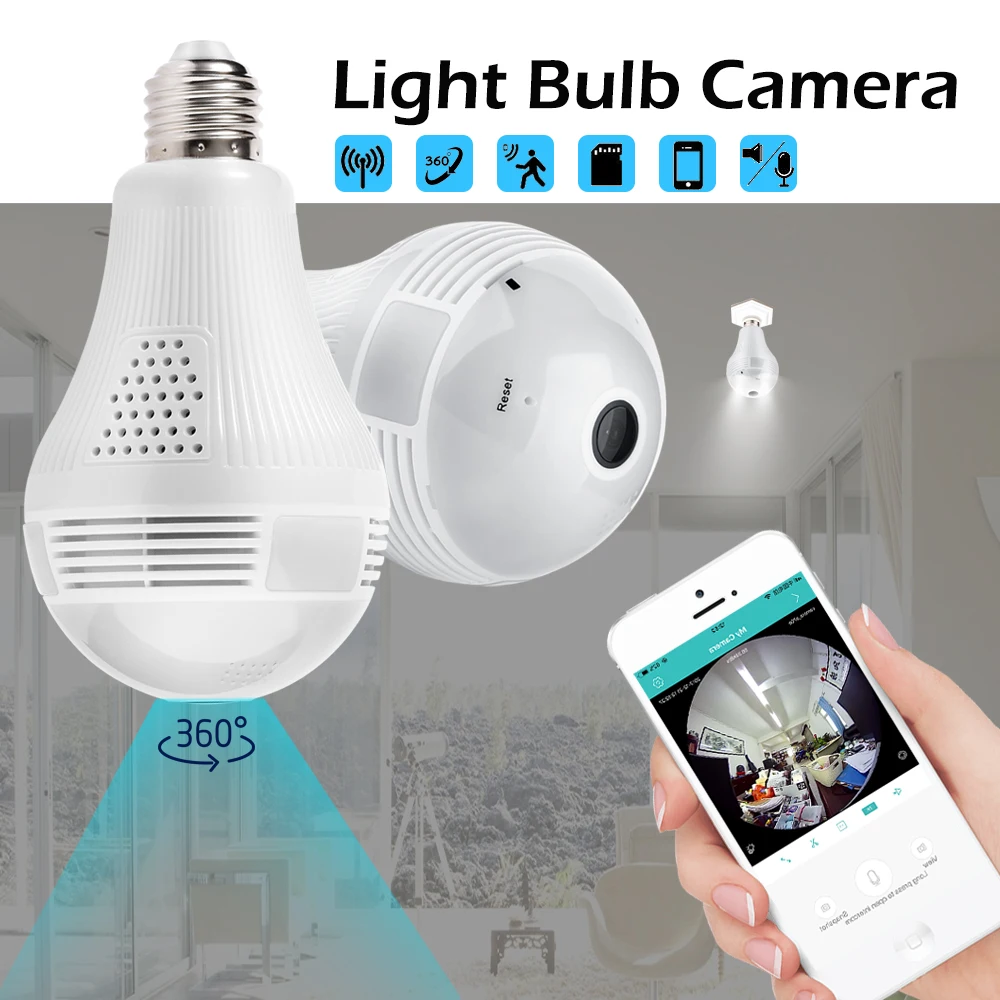 1080P HD Hidden IP 360° Camera Bulb WiFi Bluetooth Speaker LED Home Security Cam