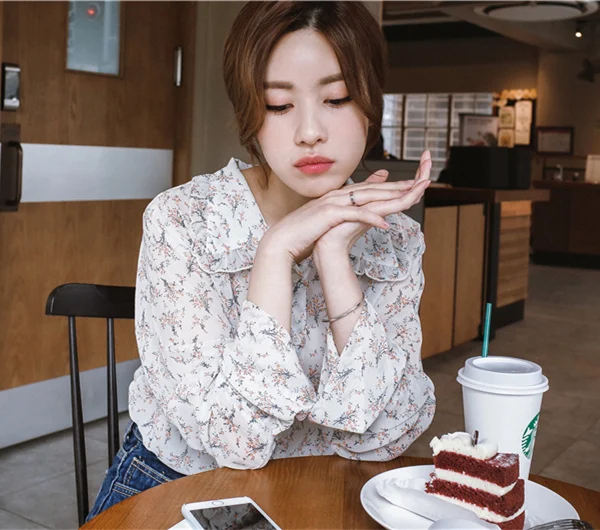 

S-XL Plus Size flower print chiffon Women Shirt Long Sleeve Casual Top 2018 New Spring Summer OL Office Work Blouse