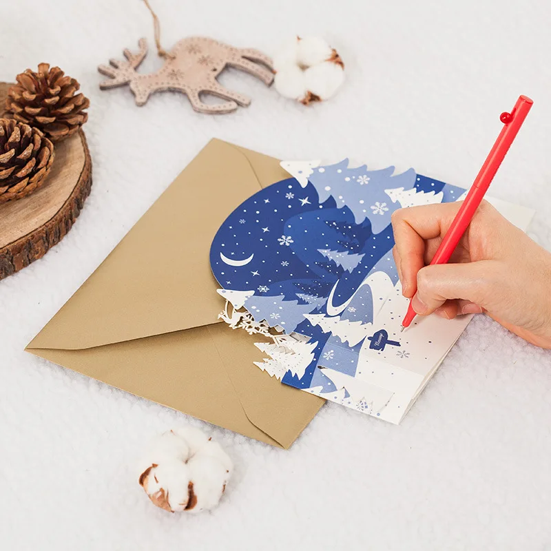 100 шт/партия рождественские открытки 3D всплывающие скульптуры поздравительные открытки Рождественские подарки сувенирные открытки с конвертами ZA5177