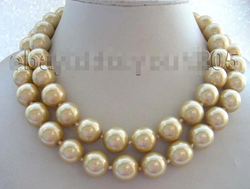 

fast32" Natural 14mm Champagne Round Shell Pearl necklace #f1652! NEW