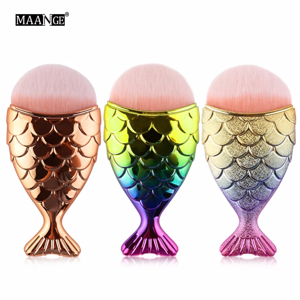 

1Pcs Cute Mermaid Foundation Power Makeup Brush Blending Contour Blush Fish Scale Cosmetic Beauty Make Up Brush Tools Maquiagem