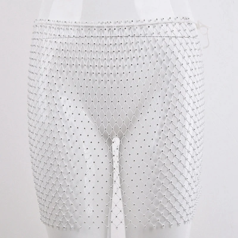 Сексуальная Женская Блестящая сетчатая Стразы прозрачная мини-юбка пляжное бикини Новинка CLL9165
