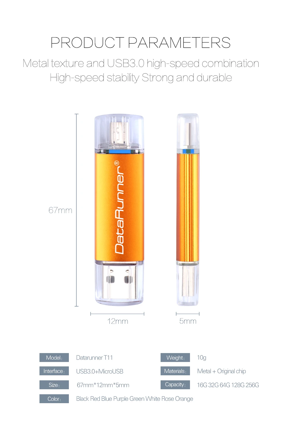 DataRunner USB флеш-накопитель OTG 2 в 1 USB3.0 и микро-порт флеш-накопитель 32 Гб 64 Гб 128 ГБ 256 ГБ высокоскоростные флеш-накопители cle USB флеш-накопитель