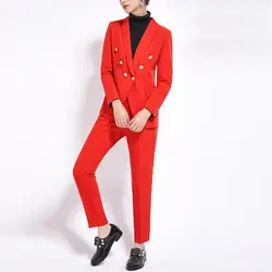 2019 весна лето Блейзер Костюмы женские Европа новый двубортный пиджак брючный костюм 2 шт. модная OL Женская одежда