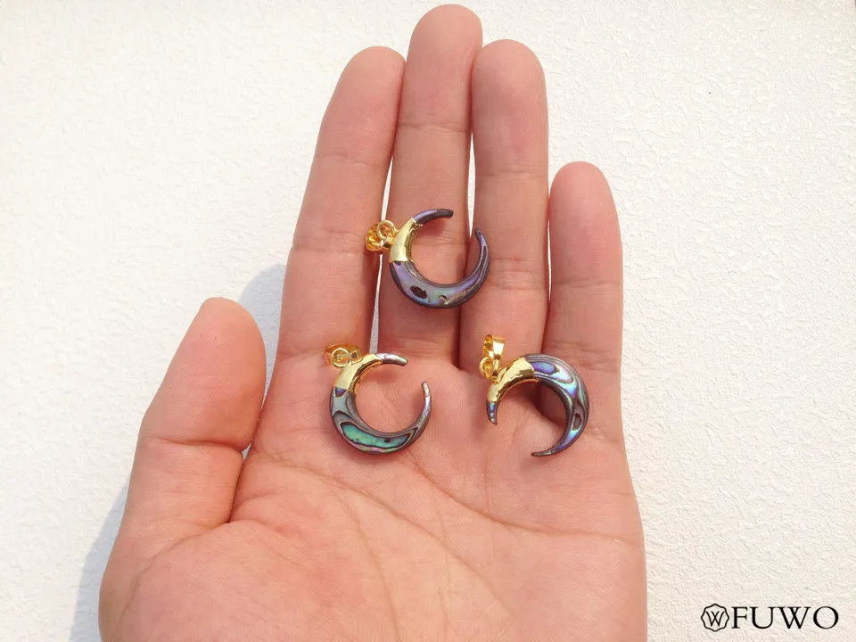 Natural abalone shell crescent pendant 12