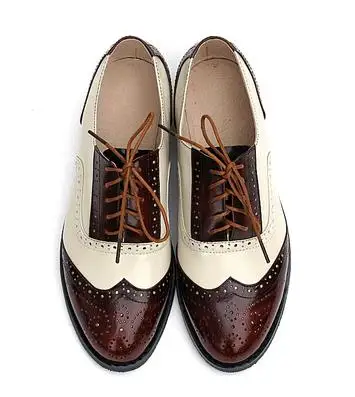 Мода в винтажном стиле оксфорды из натуральной кожи на шнуровке ботинки на плоской подошве обувь для женщин большие размеры повседневные башмаки - Цвет: Brush color beige