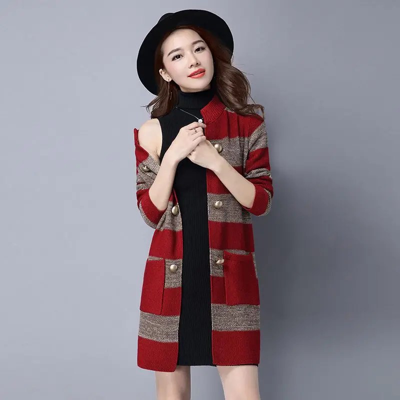 ^Cheap Women Spring Autumn Sweater Coat New Style Fashion Cardigan Striped Mid-long Knit Outerwear Casual Loose Female Swetear NZYD34A ^Cheap Women Spring Autumn Sweater Coat New Style Fashion Cardigan Striped Mid-long Knit Outerwear Casual Loose Female Swetear NZYD34A