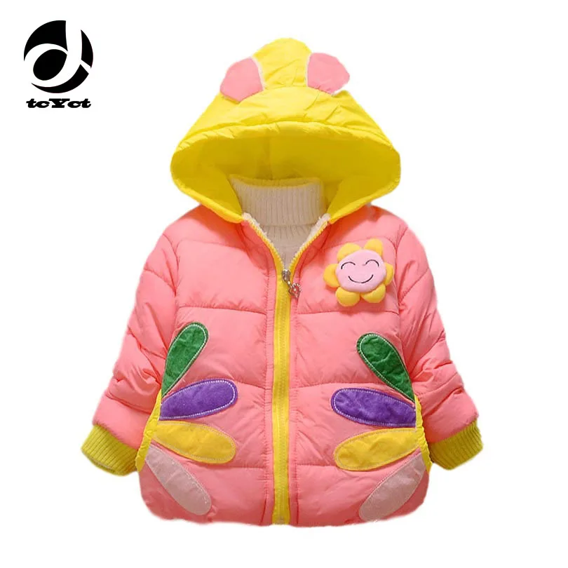 2016 Sunflower Little Girls Winter Coats Hooded Baby Winter Jacket Coat Warm Down Jacket For Gir Winter Coat 18M-4Y