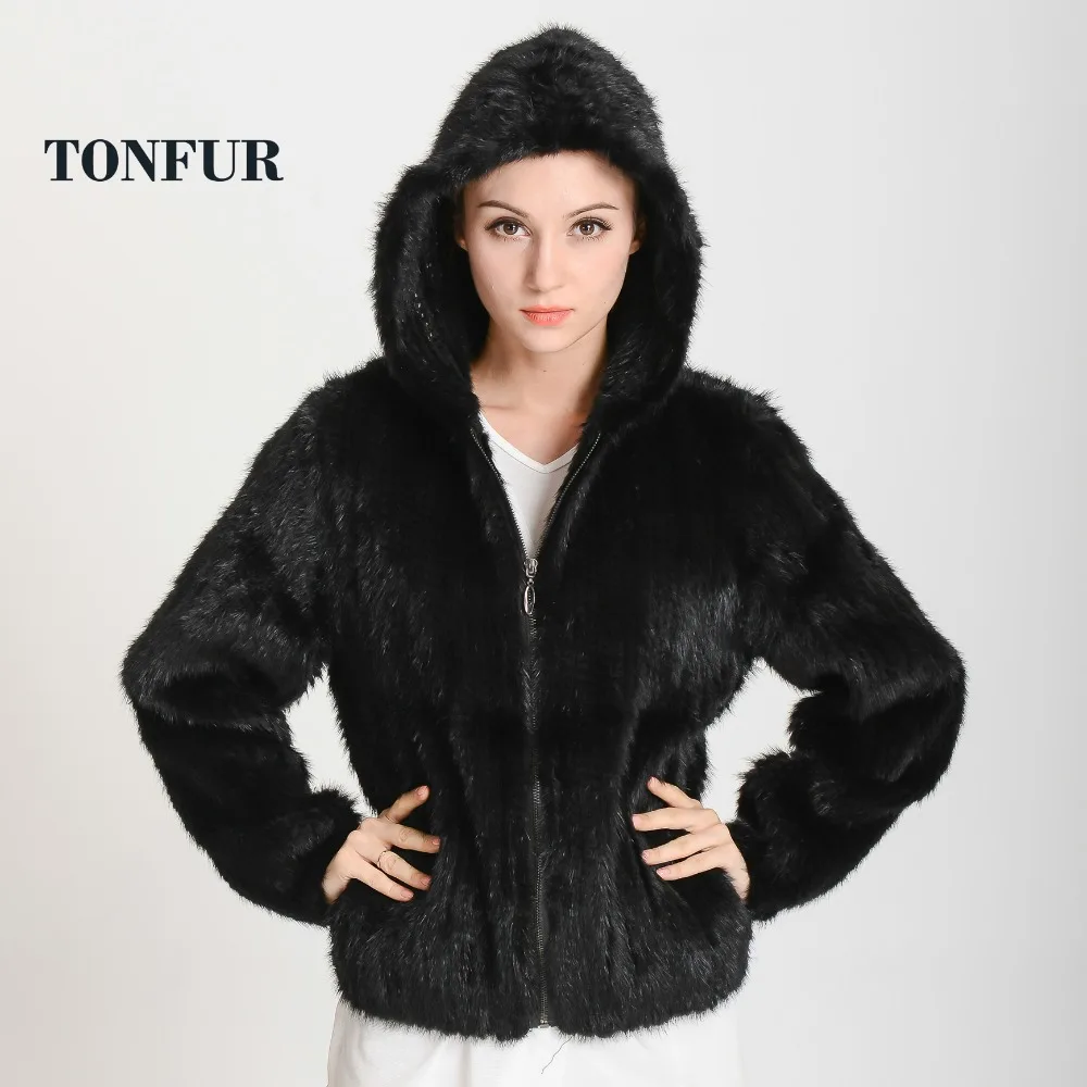 Новое поступление 2019 вязаное пальто из меха норки капюшон на молнии Лидер продаж