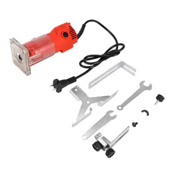 

WALFRONT 220V 30000 RPM Electric Wood Trim Router Clean Cutter Woodworking Engraver Tool Set Red 300W