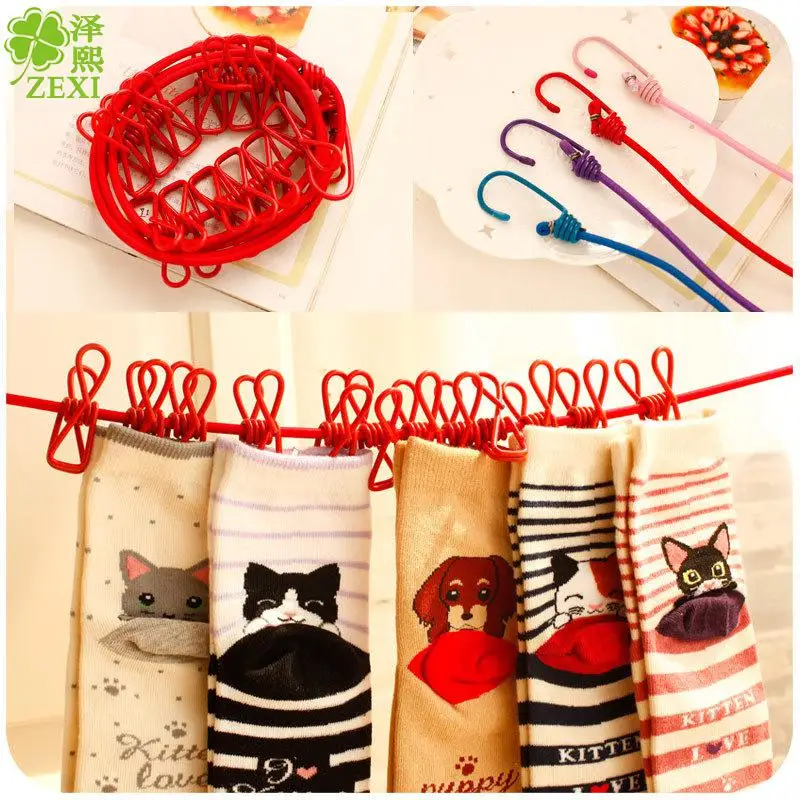 

T1085 creative travel portable drying rack 12 clip drying rope travel clothes clothes peg hook