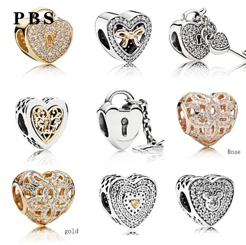 

PBS 100%925 Sterling Silver Original Copy High Quality 1:1 Multi-Style Heart Hollow Beads Free Shipping
