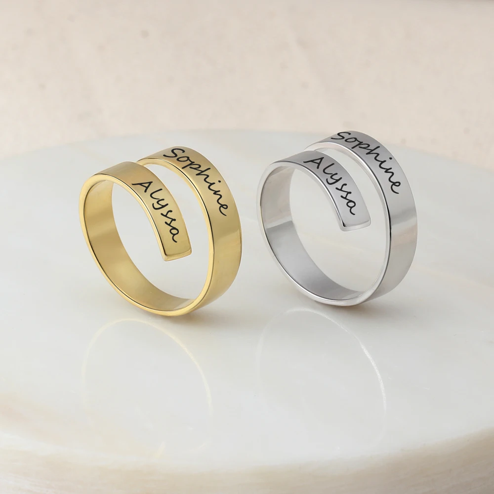 Personalized Gift Customize Engraved Name Gold Color Adjustable Rings For Women Anniversary Jewelry (JewelOra RI102973) - Image 5