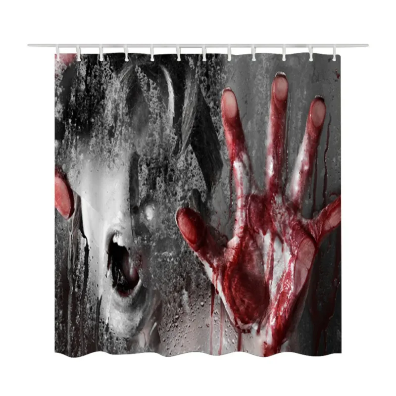 

Halloween Horror Shower Curtain Blood Hand Printing Curtain for Bathroom Waterproof Mildew Proof Shower Curtain Theme Hotel Home