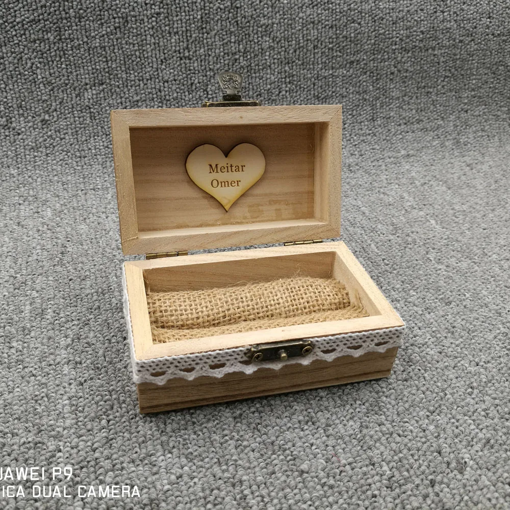 Customized wedding Ring Box with Last name,Wooden Personalized Ring Holder,Rustic Ring Bearer.Romantic Box with heart date3