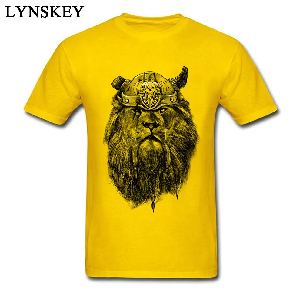 Cool Tops T Shirt for Men Funny Summer Autumn Crew Neck Cotton Fabric Short Sleeve T Shirts Printed 3D Printed Tee Shirts The eye of the Lion Viking yellow