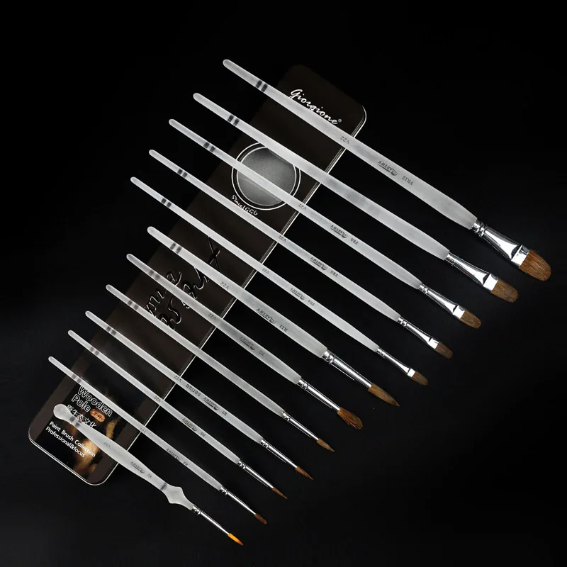 Beste 12 stks set Wezel Haar Lange Organische staaf Kunstenaar Kwast Acryl Olieverf Aquarel Levert Professionele Art Supplies