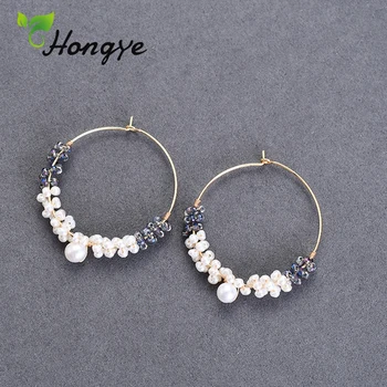 

Hongye Real Pearl Earrings Big Loop Round Drop Earrings with Stones Sensitive Ears Female Sterling Silver 925 Ear Jewelry Girls