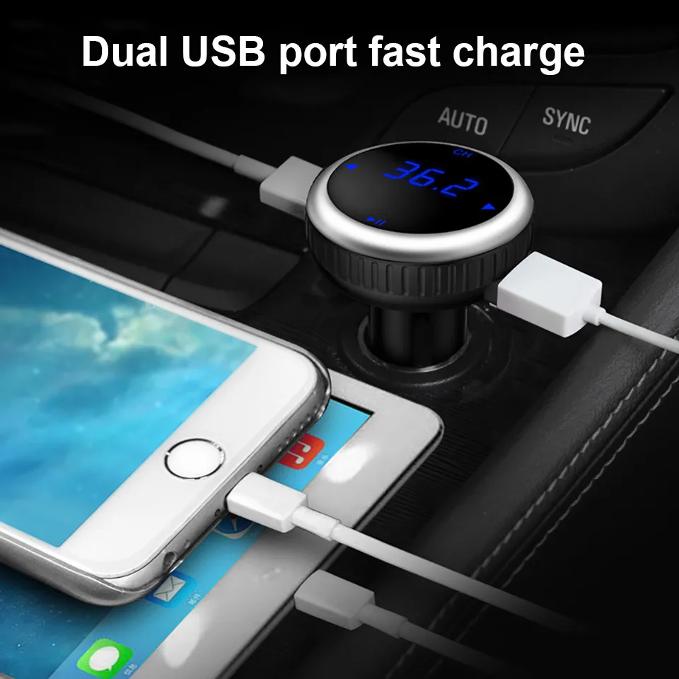 Cunymagos Wireless Car Bluetooth MP3 Music Player FM Transmitter Support TF Card Dual USB Car-charger Bluetooth Car Kit FM Modulator  (4)