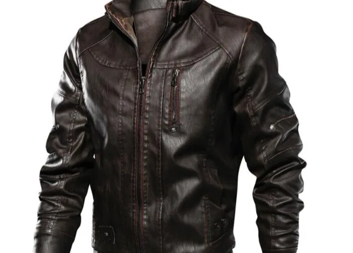 Роскошная осенне-зимняя мужская кожаная куртка на молнии, приталенная мотоциклетная куртка из искусственной кожи, флисовая куртка с воротником-стойкой, jaqueta de couro